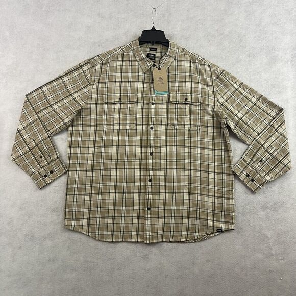 prAna Edgewater Shirt Mens Size XXL Chalk Plaid Button Down Long Sleeve NEW - Picture 4 of 12